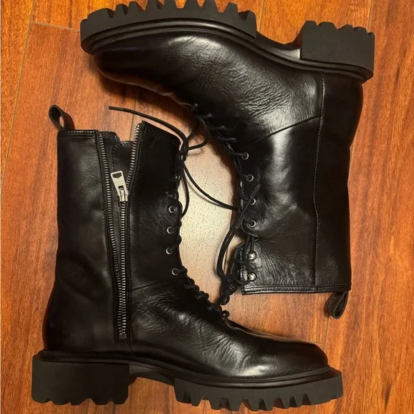 AllSaints Black Maren Leather Combat Boots Size 10 US (See details) - Picture 2 of 9